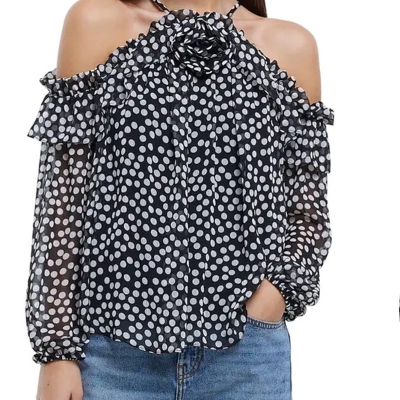 River Island Corsage Detail Halter Neck Chiffon Blouse in Black NWT Size 12 - Picture 1 of 8